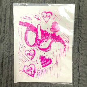 NWT 8x6 Original art print titled “Can I Peg You Forever” in pink ink